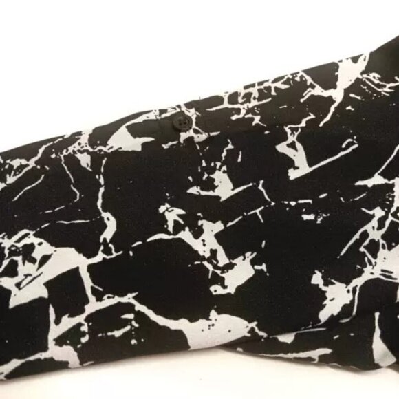 Calvin Klein Womens Blouse Medium Black White Roll Tab Long Sleeve Front Pockets - Picture 8 of 9